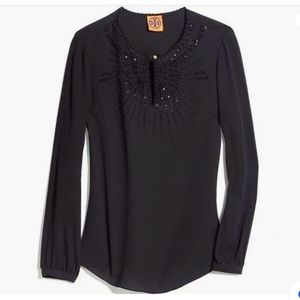 Tory Burch Natasha Beaded Top Vintage Blouse Exclusive Black Long Sleeve, 8